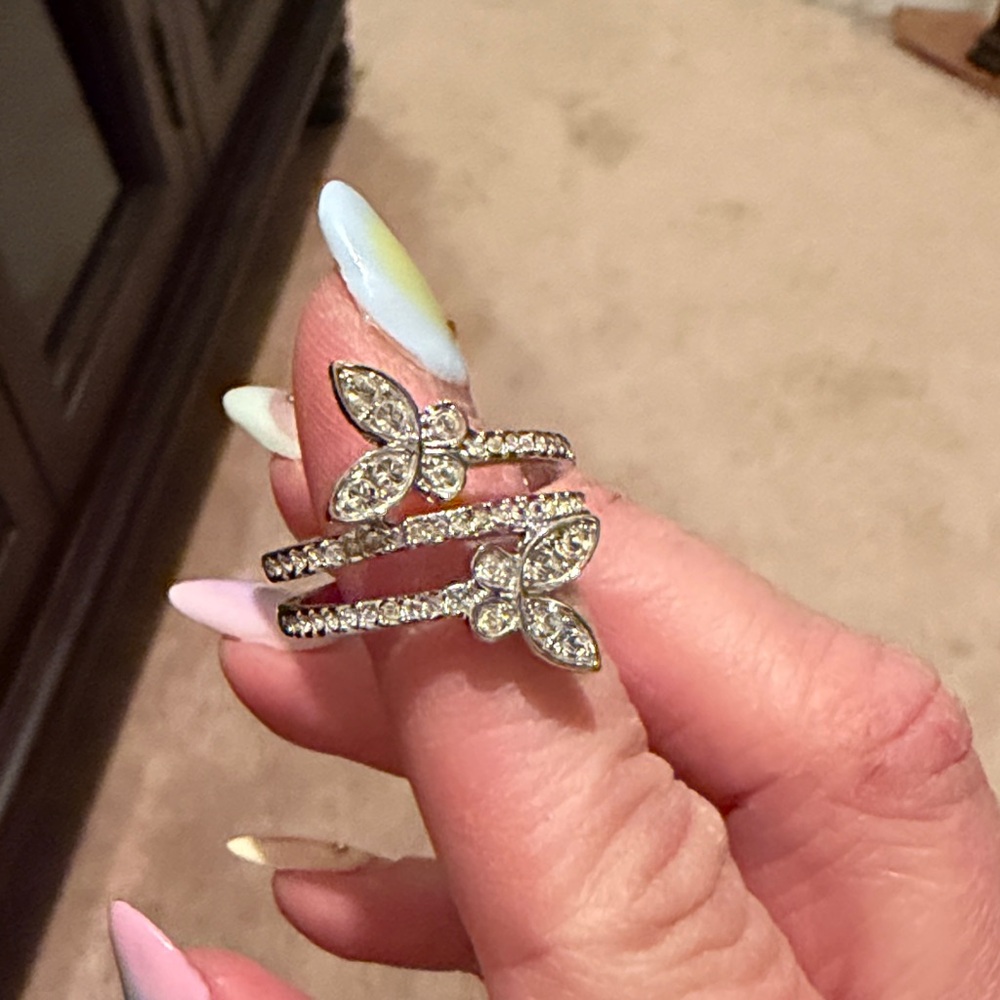 Swarovski Silver Butterfly Ring with Crystal Accents
